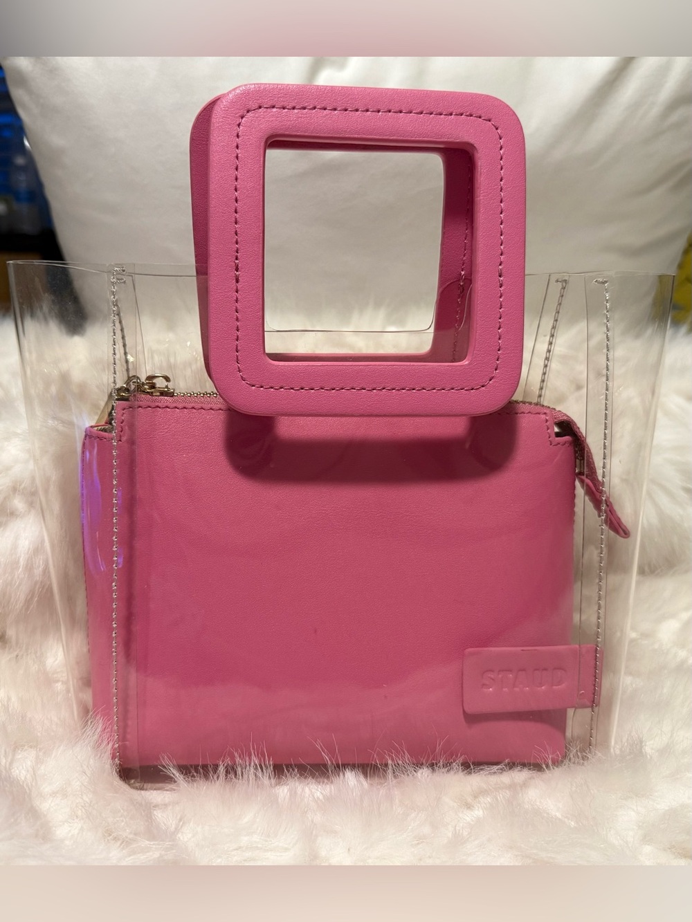 STAUD Pink Clear PVC Tote with Pink Pouch (mini)- FREE SHIPPING